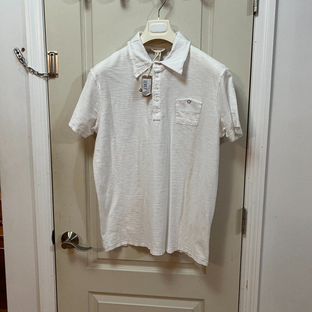 Diesel Men's Size XXL 100% Cotton S/S Collared Qtr Button Shirt. White